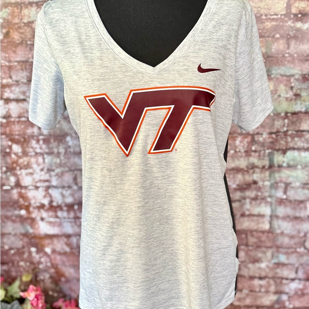 Nike Light Heather Gray V-Neck Tee with Maroon and Orange VT Logo